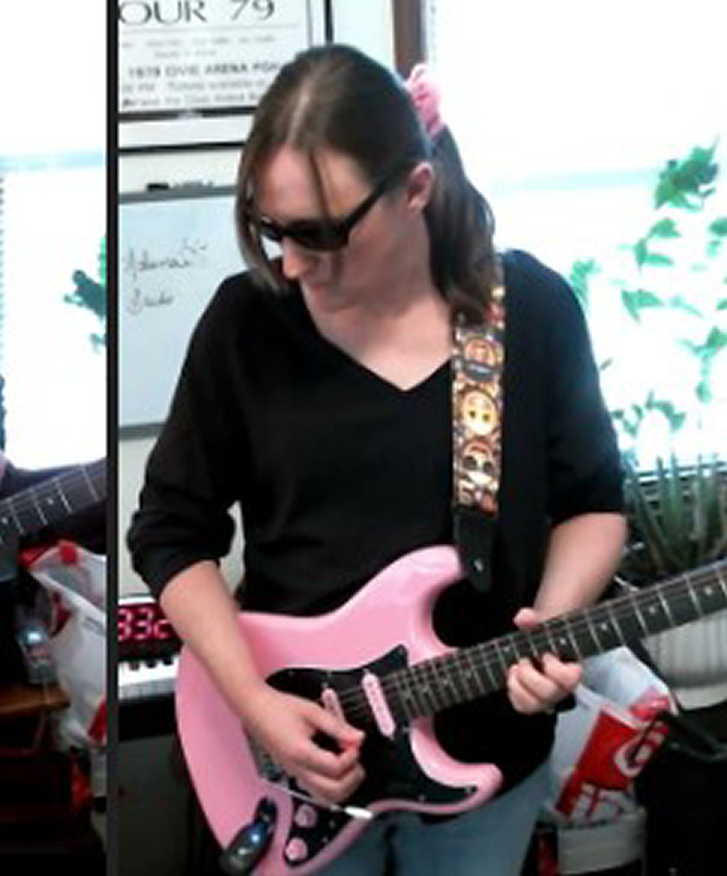 Adeena Delena with custom Pink Stratocaster, Strawberry